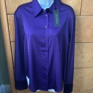 Rachel Zoe Women's Purple Blouse with Fringe sleeves NWT